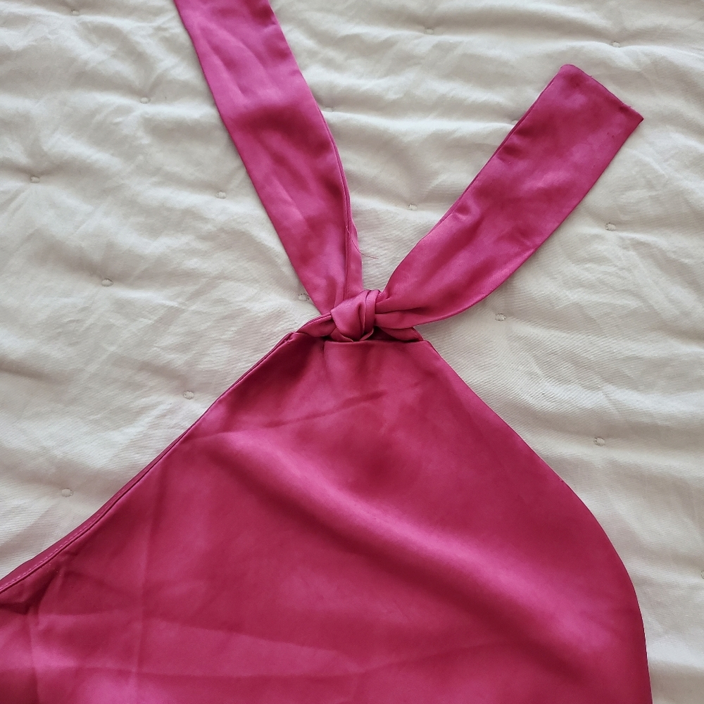 Knot detail halter neck satin midi dress